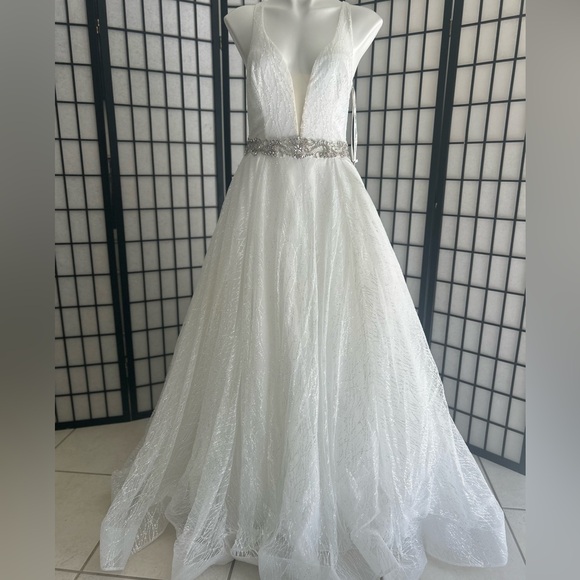 Calla Blanche Dresses & Skirts - Elegant Glittery White Gown with Silver Accents